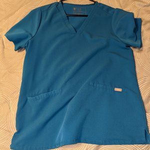 Figs Scrub Top Denim Inala V-Neck
